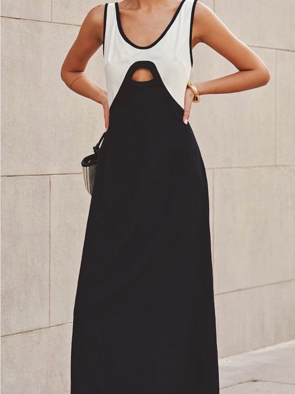 NWT Commense Black and White Maxi Dress with Cutout